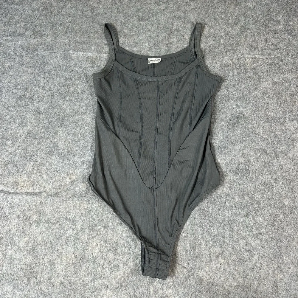 Intimately Free People The Last Rose Bodysuit Women's Small Gray Ribbed Thong